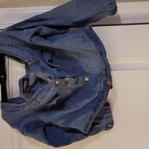 Off the shoulder Jean button-down crop Jacket